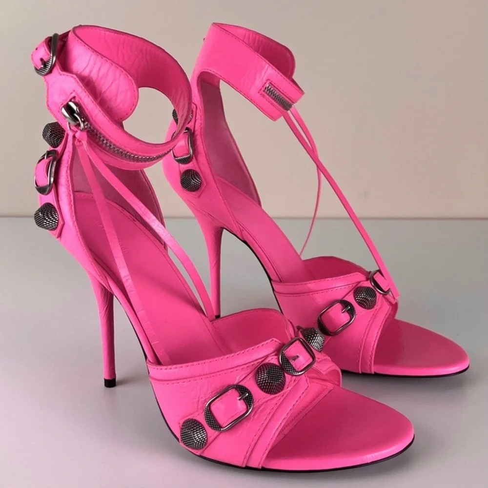 NEW BALENCIAGA REVOLVE PINK LEATHER SANDALS - Picture 2 of 16